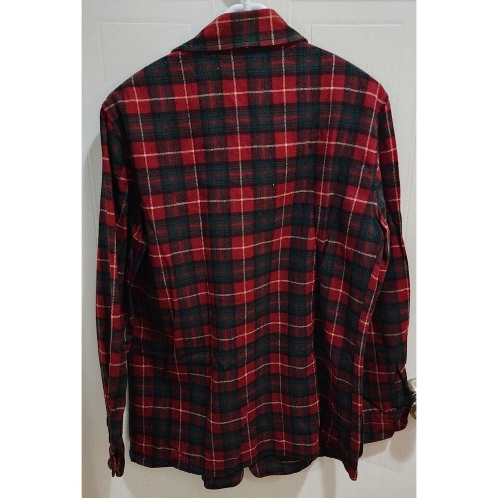 VTG Pendleton 60s 70s Smoking Jacket Red Tartan Plaid Size S 100% Virgin Wool - Picture 9 of 10